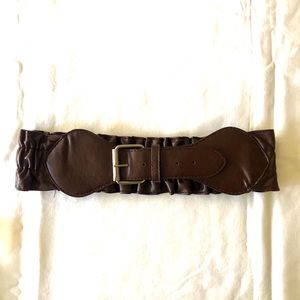 Brown cinch belt with silver me tail buckle
